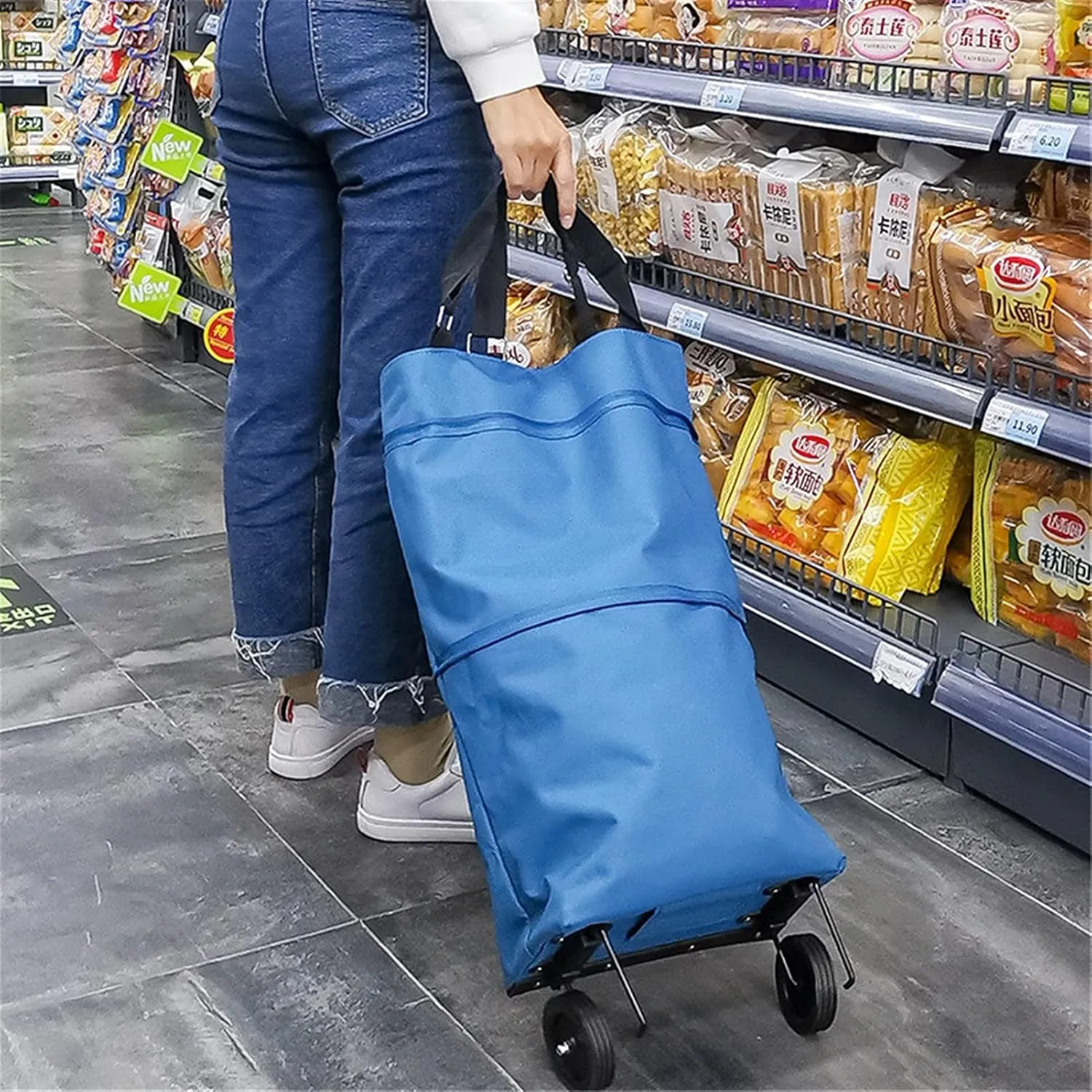 Shopping Cart Wheeled Foldable Shopping Bag Cart Double Rolling Wheels Loading Utility Shopping Laundry Grocery Luggage Folding Hand Truck (Color : Q 6)