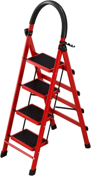 SHU Household can Bear 150kg Climbing Ladder Multi-Functional Flower Stand Folding Thickness 6 cm Portable 4-Step Ladder (Color : Red)