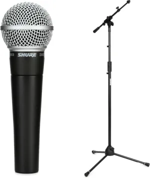 Shure SM58 Cardioid Dynamic Vocal Microphone with Tripod Stand for Studio Recording, Live Performances, Karaoke, and Podcasts – Durable and Professional-Quality Sound