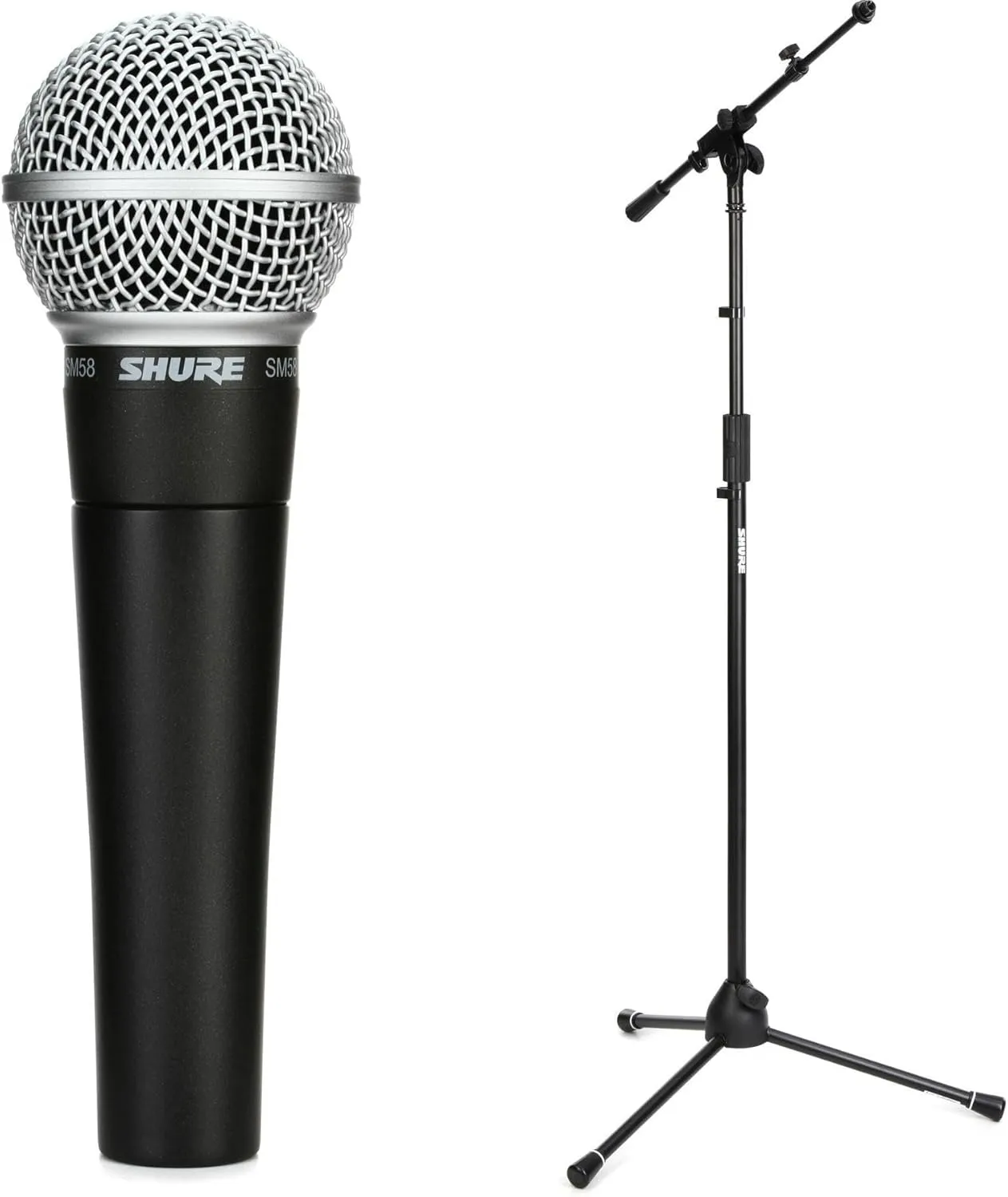 Shure SM58 Cardioid Dynamic Vocal Microphone with Tripod Stand for Studio Recording, Live Performances, Karaoke, and Podcasts – Durable and Professional-Quality Sound