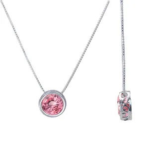 Silver Pink Sapphire Necklace, Slider Solitaire Gemstone Pendant with 18" Box Chain; Pink Sapphire Birthstone Pendant Gemstone for women by Lotus Stone Design (18, pink sapphire)