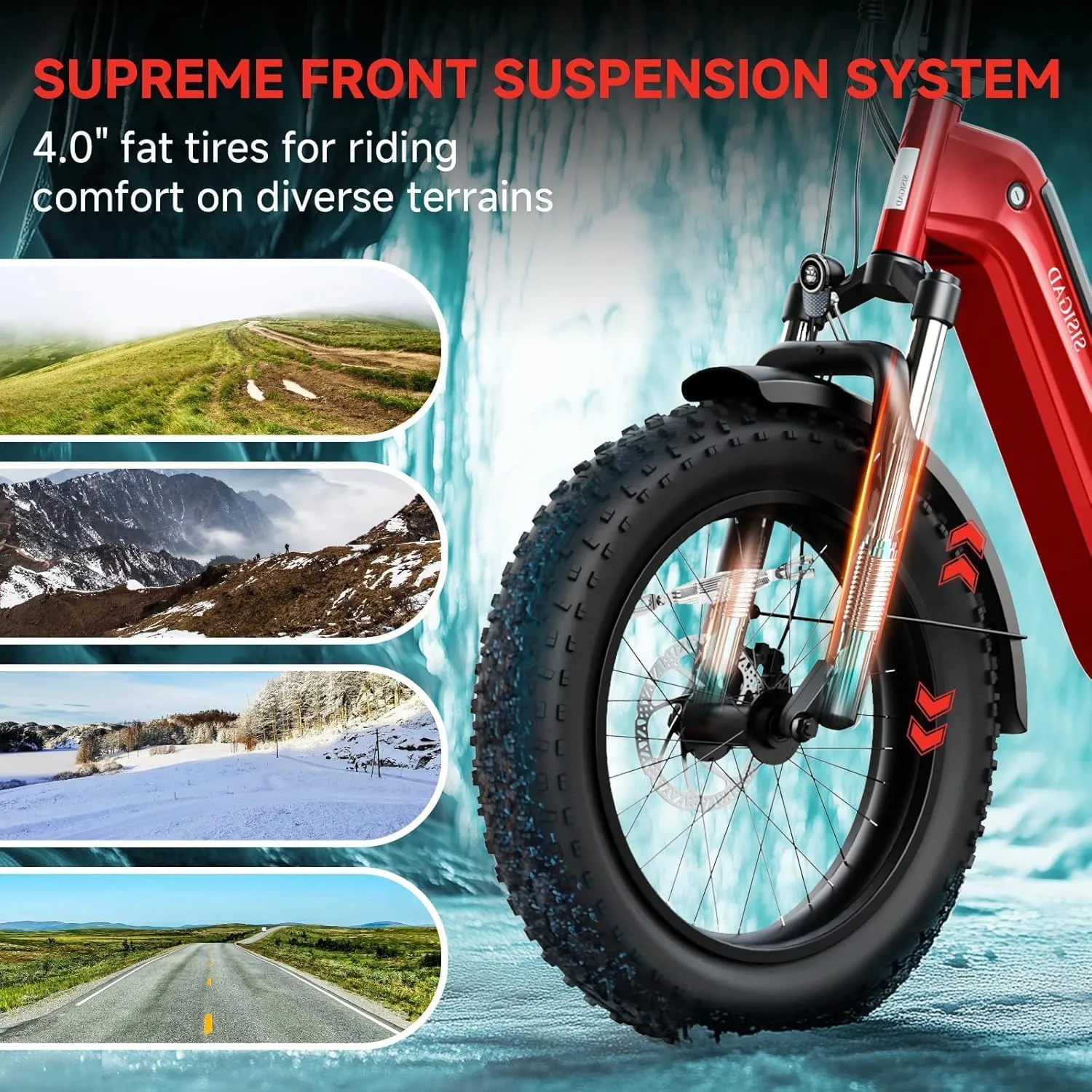 SISIGAD 1500W Peak Electric Bike for Adults,48V/10.4AH Removable Battery Folding Ebike Max Range 60Miles & 25MPH Fast Electric Bicycle 20"x 4"Fat Tire E-Bike for Adults Commute Mountain E-Bike