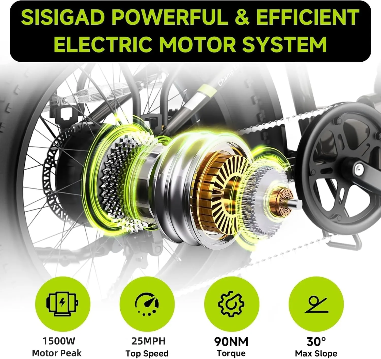 SISIGAD 1500W Peak Electric Bike for Adults,48V/10.4AH Removable Battery Folding Ebike Max Range 60Miles & 25MPH Fast Electric Bicycle 20"x 4"Fat Tire E-Bike for Adults Commute Mountain E-Bike