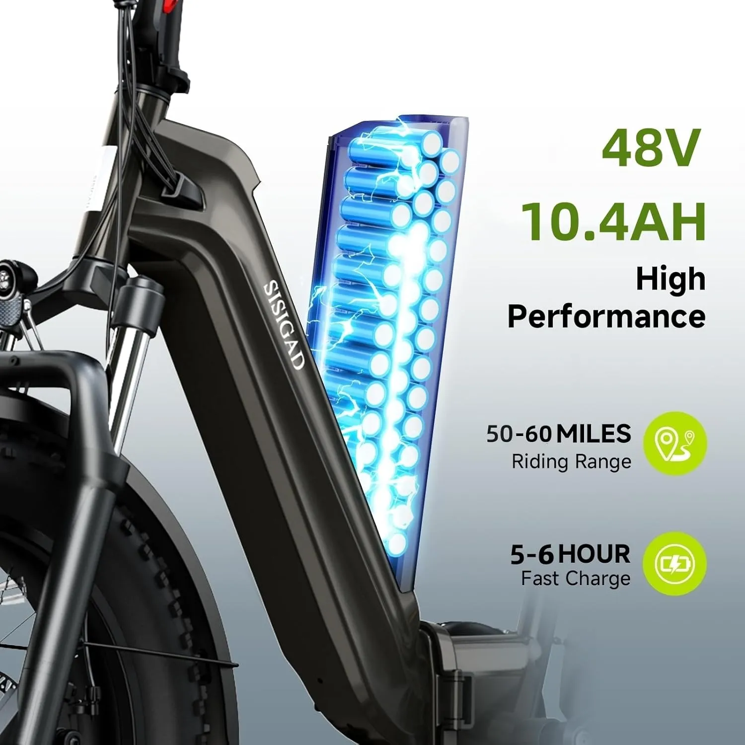 SISIGAD 1500W Peak Electric Bike for Adults,48V/10.4AH Removable Battery Folding Ebike Max Range 60Miles & 25MPH Fast Electric Bicycle 20"x 4"Fat Tire E-Bike for Adults Commute Mountain E-Bike
