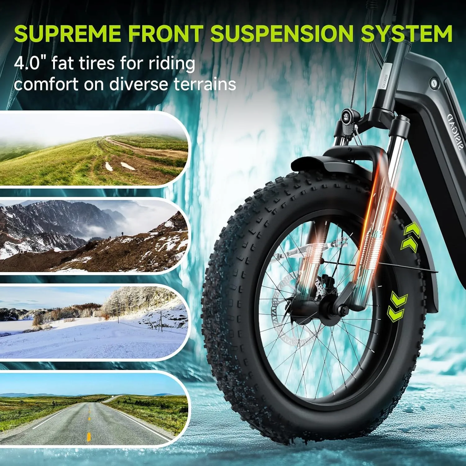 SISIGAD 1500W Peak Electric Bike for Adults,48V/10.4AH Removable Battery Folding Ebike Max Range 60Miles & 25MPH Fast Electric Bicycle 20"x 4"Fat Tire E-Bike for Adults Commute Mountain E-Bike