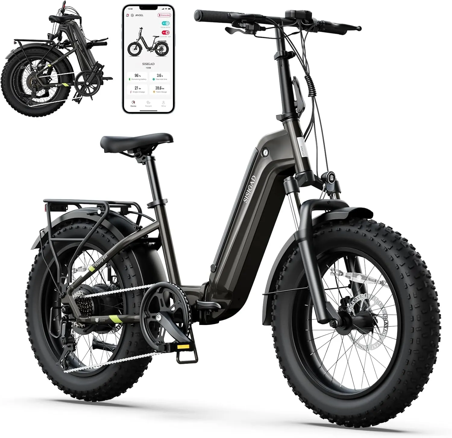 SISIGAD 1500W Peak Electric Bike for Adults,48V/10.4AH Removable Battery Folding Ebike Max Range 60Miles & 25MPH Fast Electric Bicycle 20"x 4"Fat Tire E-Bike for Adults Commute Mountain E-Bike