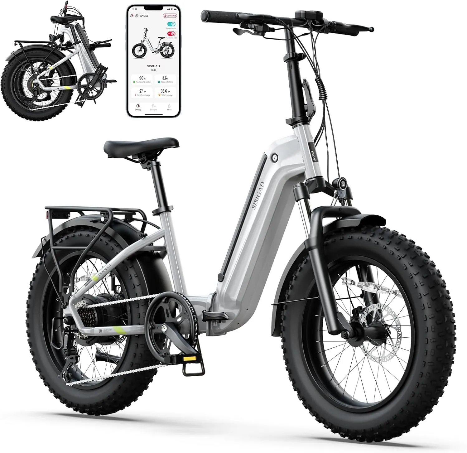 SISIGAD 1500W Peak Electric Bike for Adults,48V/10.4AH Removable Battery Folding Ebike Max Range 60Miles & 25MPH Fast Electric Bicycle 20"x 4"Fat Tire E-Bike for Adults Commute Mountain E-Bike