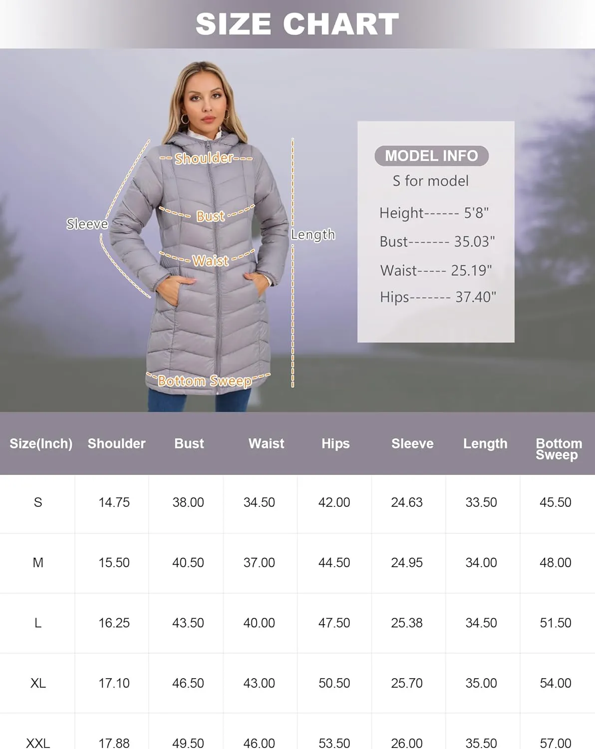 SLOWTOWN Women’s Packable Puffer Coat Lightweight Hooded Puffer Jakcet Mid Length Warm Winter Coat