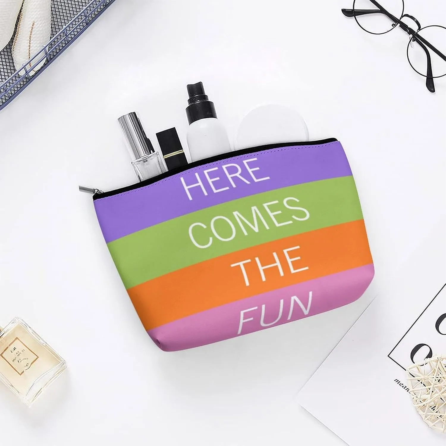 Small Cosmetic Bag, Blue Purple Bright Sunny Summer Stripes Pattern Makeup Bags Elegant Roomy Pouch for Women,Travel Toiletry Accessories Organizer