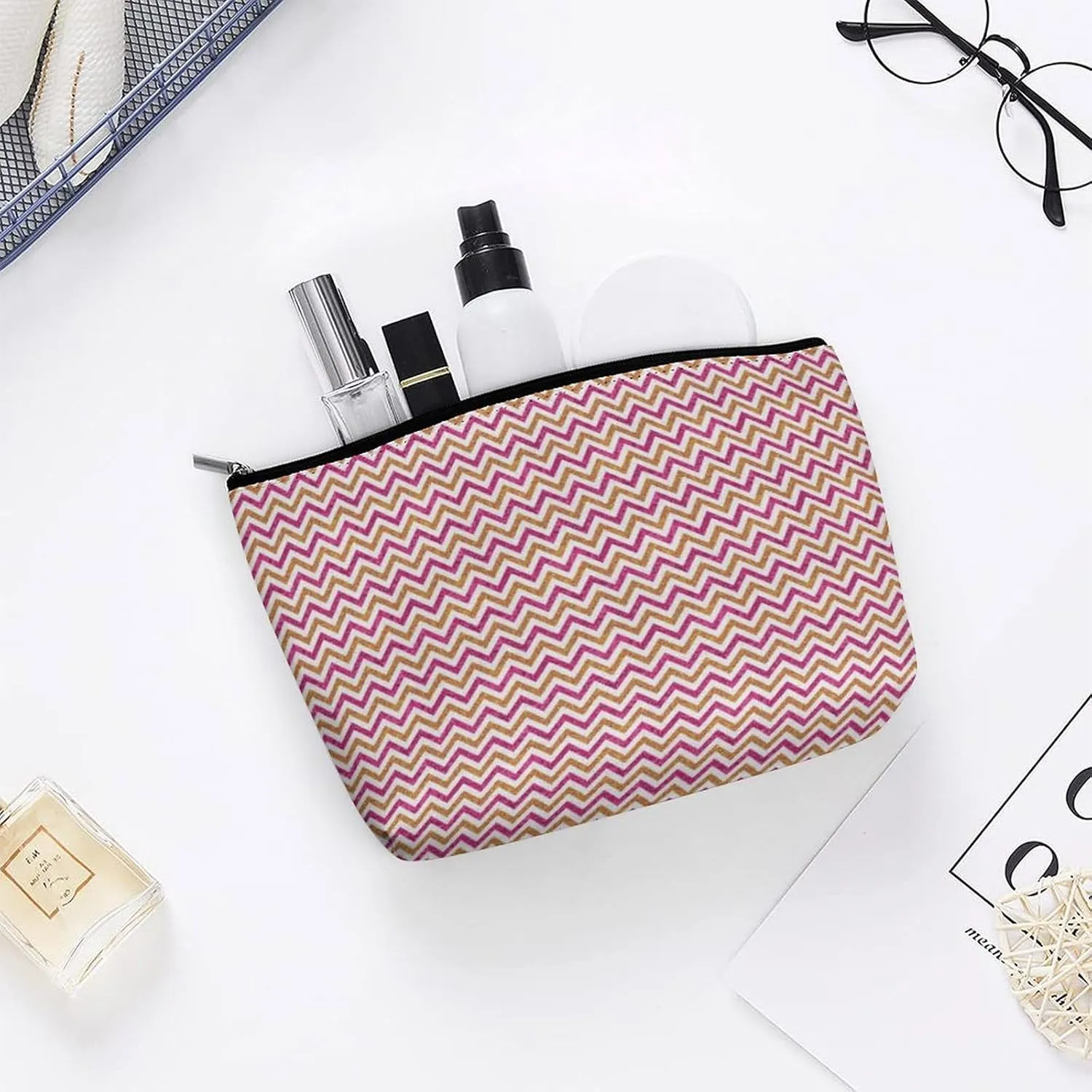 Small Cosmetic Bag, Glitter Wave Makeup Bags Elegant Roomy Pouch for Women,Travel Toiletry Accessories Organizer