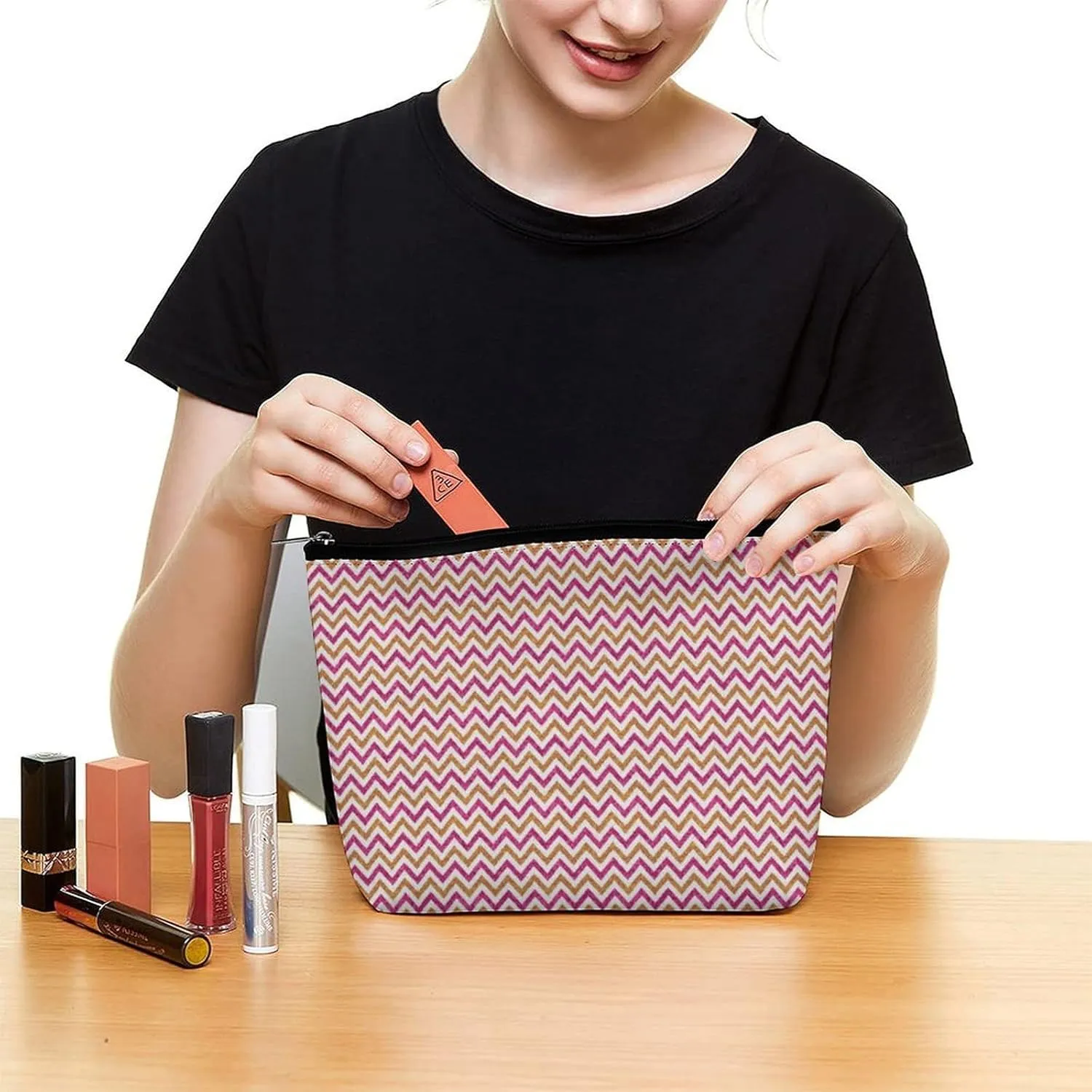 Small Cosmetic Bag, Glitter Wave Makeup Bags Elegant Roomy Pouch for Women,Travel Toiletry Accessories Organizer