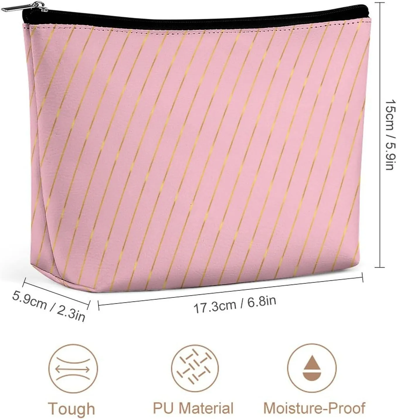 Small Cosmetic Bag, Gold Stripes Glam Pink Makeup Bags Elegant Roomy Pouch for Women,Travel Toiletry Accessories Organizer