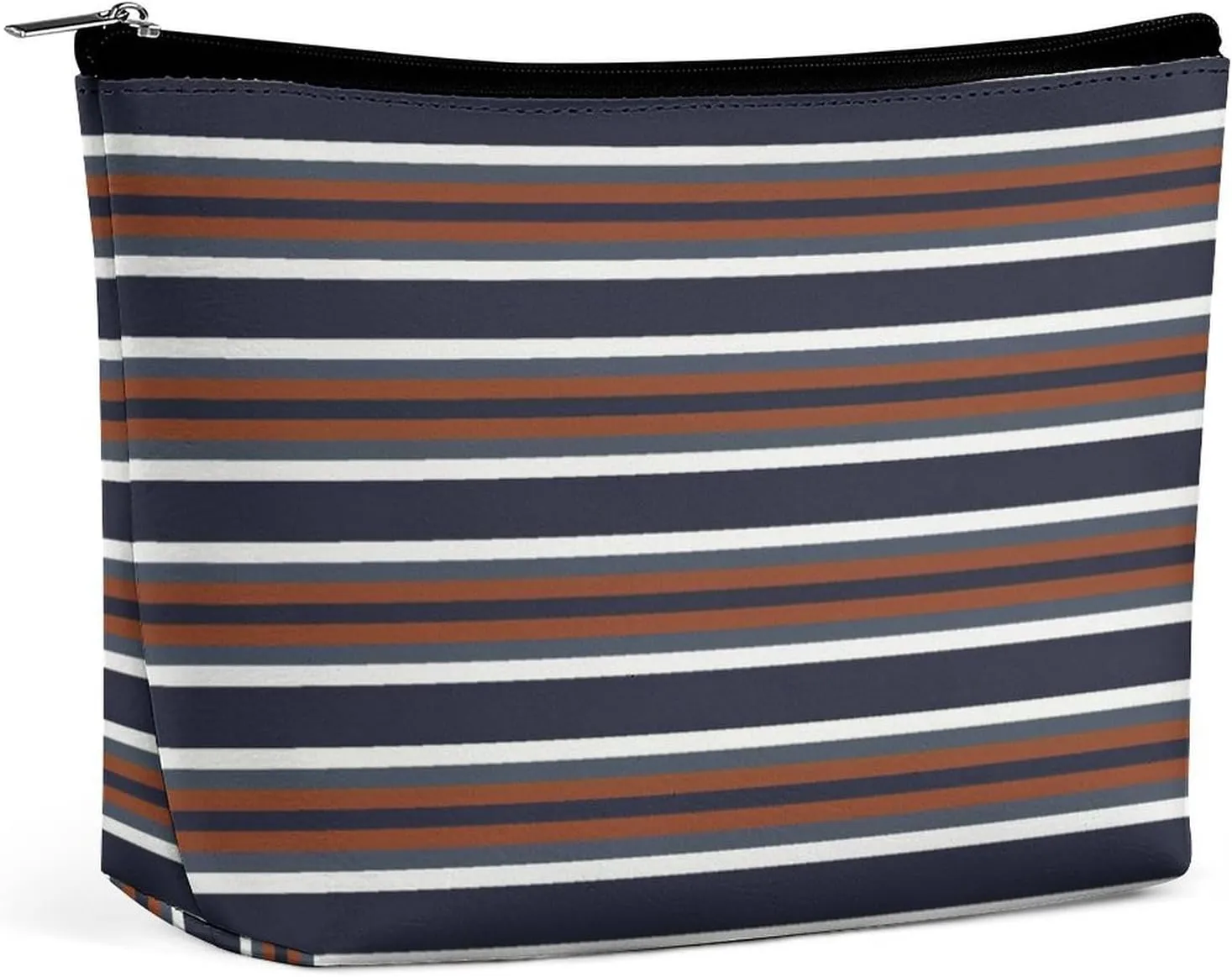 Small Cosmetic Bag, Navy and Rust Stripes Makeup Bags Elegant Roomy Pouch for Women,Travel Toiletry Accessories Organizer