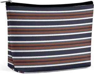 Small Cosmetic Bag, Navy and Rust Stripes Makeup Bags Elegant Roomy Pouch for Women,Travel Toiletry Accessories Organizer