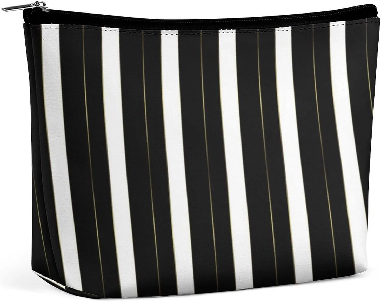 Small Cosmetic Bag, Simple Gold Black and White Geometric Stripes Makeup Bags Elegant Roomy Pouch for Women,Travel Toiletry Accessories Organizer