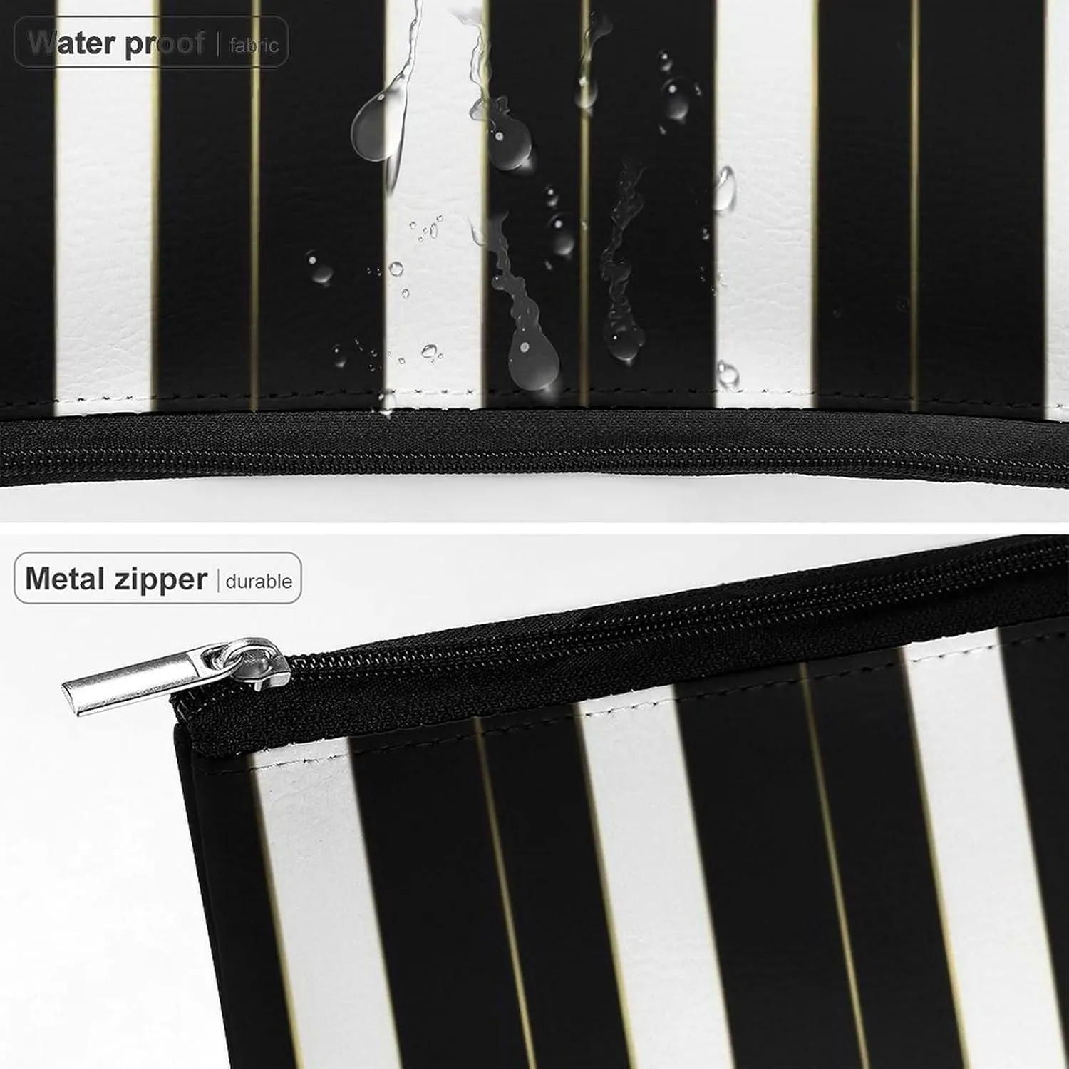 Small Cosmetic Bag, Simple Gold Black and White Geometric Stripes Makeup Bags Elegant Roomy Pouch for Women,Travel Toiletry Accessories Organizer