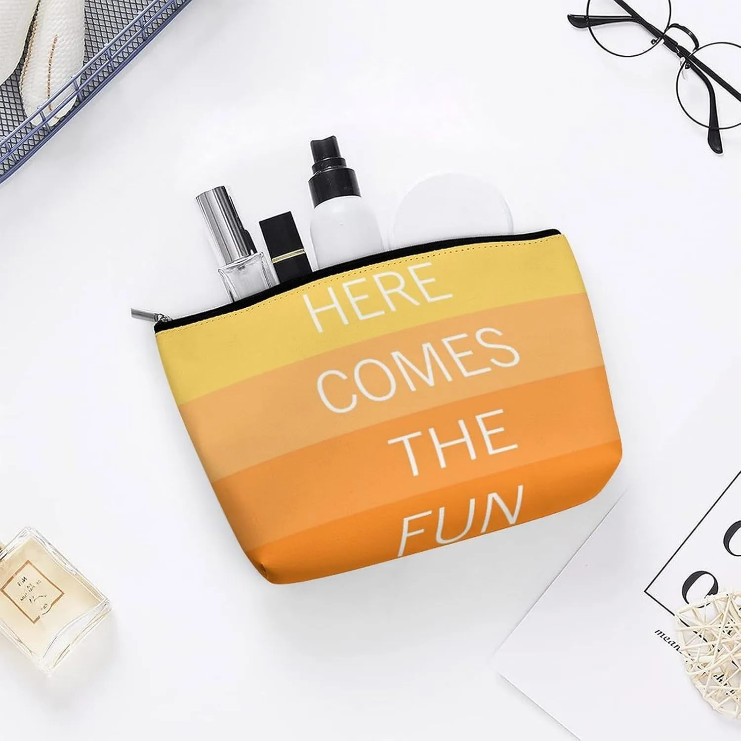 Small Cosmetic Bag, Yellow Bright Sunny Summer Stripes Pattern Makeup Bags Elegant Roomy Pouch for Women,Travel Toiletry Accessories Organizer