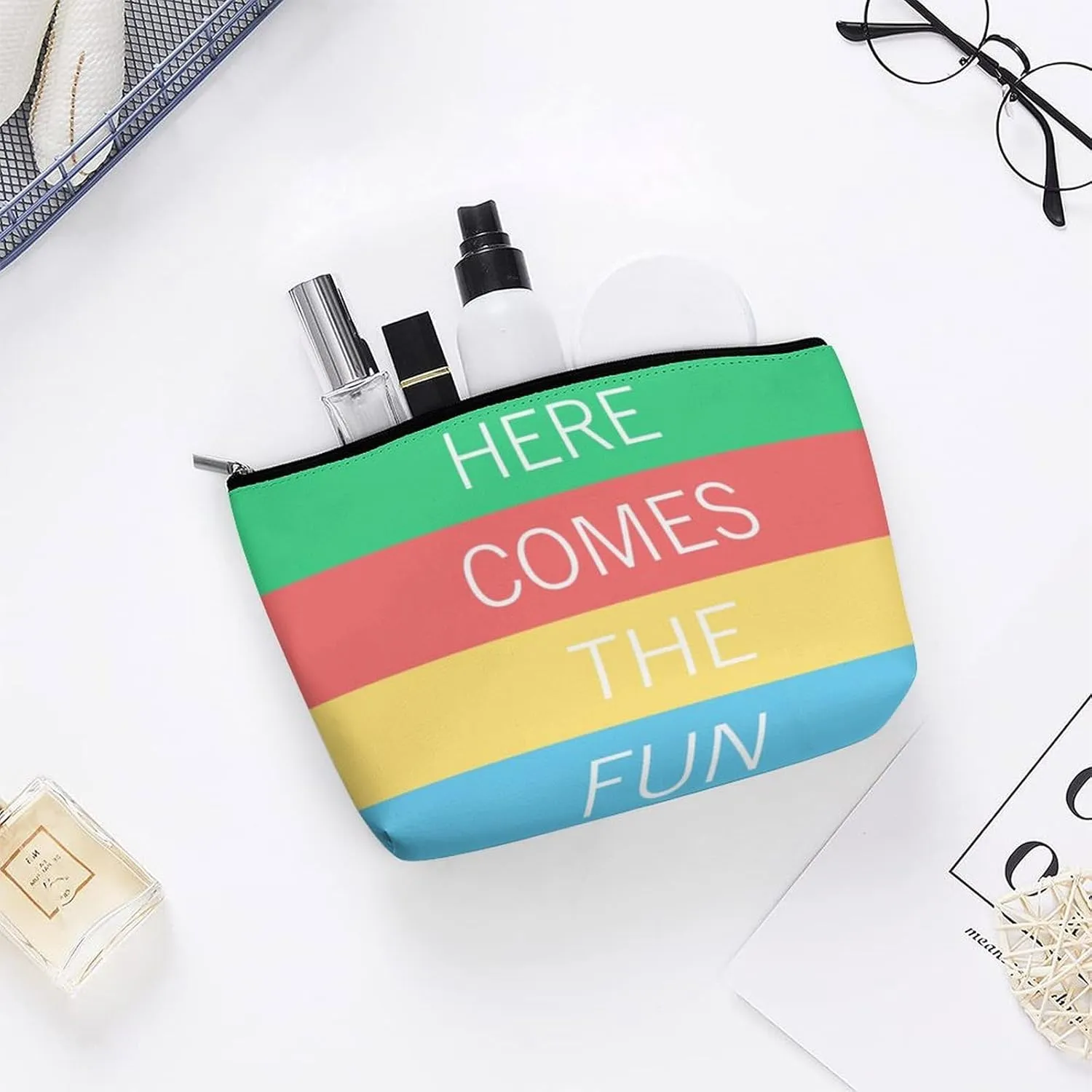 Small Cosmetic Bag, Yellow Green Bright Sunny Summer Stripes Pattern Makeup Bags Elegant Roomy Pouch for Women,Travel Toiletry Accessories Organizer