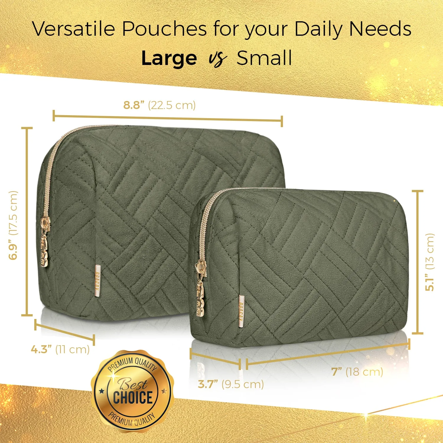 Small Embroidered Cosmetic Pouch - Olive Green