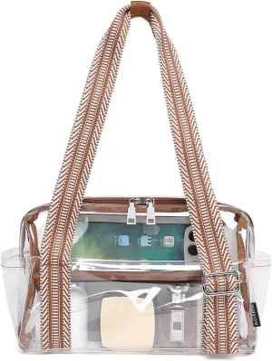Small Gym Bag for Women, Clear Mini Duffle Bag Stadium Approved, Lightweight Waterproof Cute Tote for Girls Workout Sport Travel, Clear Brown