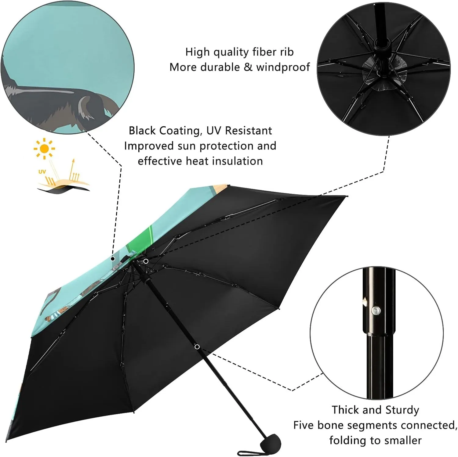 Small Mini Anti-UV Compact Travel Umbrella, 5 Folding Ultra-Light Umbrella, 6 Ribs Pocket Windproof Foldable Vinyl Parasol