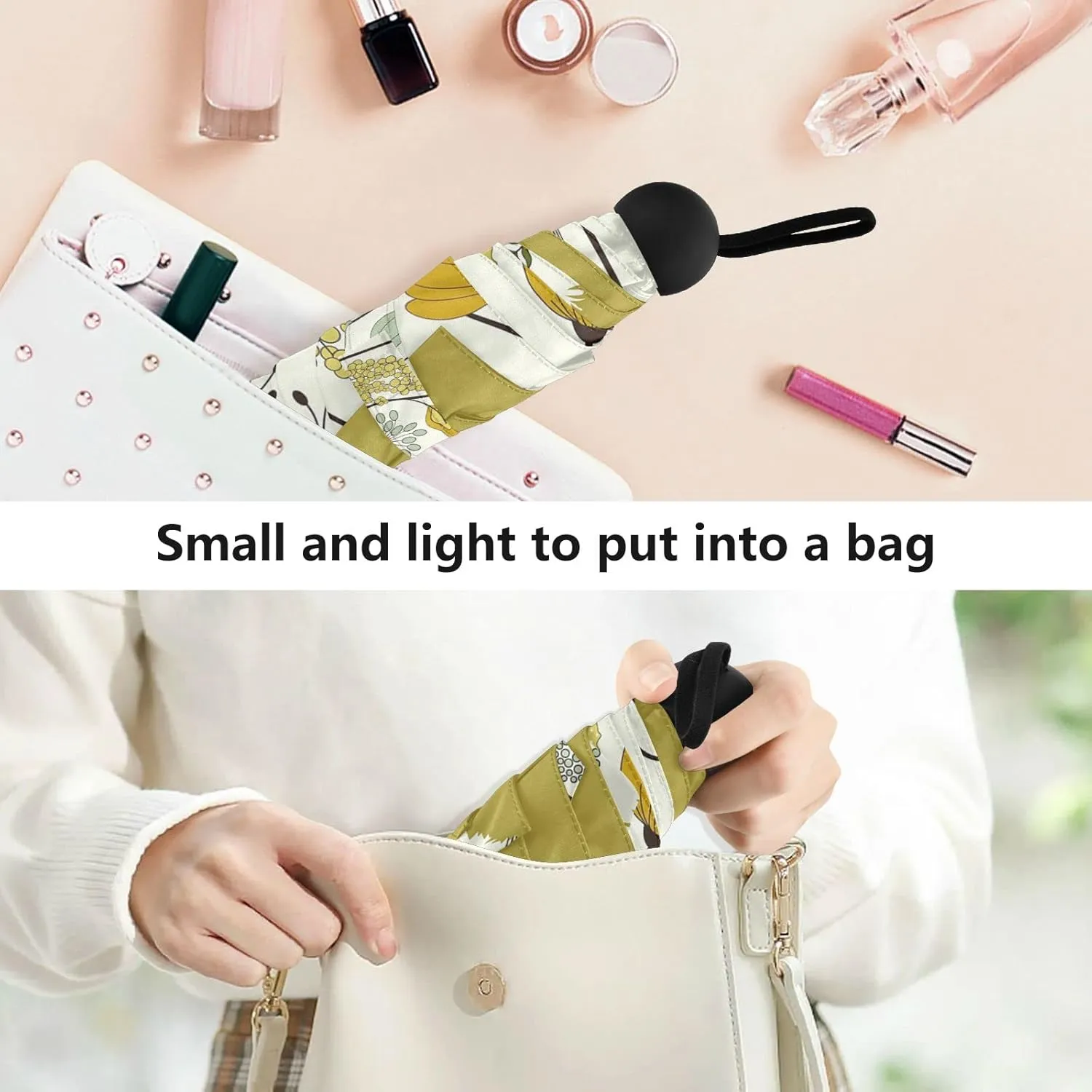 Small Mini Anti-UV Compact Travel Umbrella, 5 Folding Ultra-Light Umbrella, 6 Ribs Pocket Windproof Foldable Vinyl Parasol