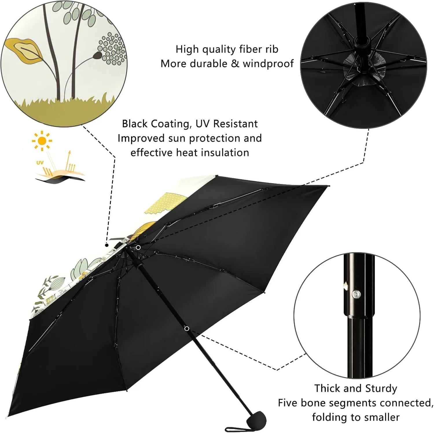 Small Mini Anti-UV Compact Travel Umbrella, 5 Folding Ultra-Light Umbrella, 6 Ribs Pocket Windproof Foldable Vinyl Parasol