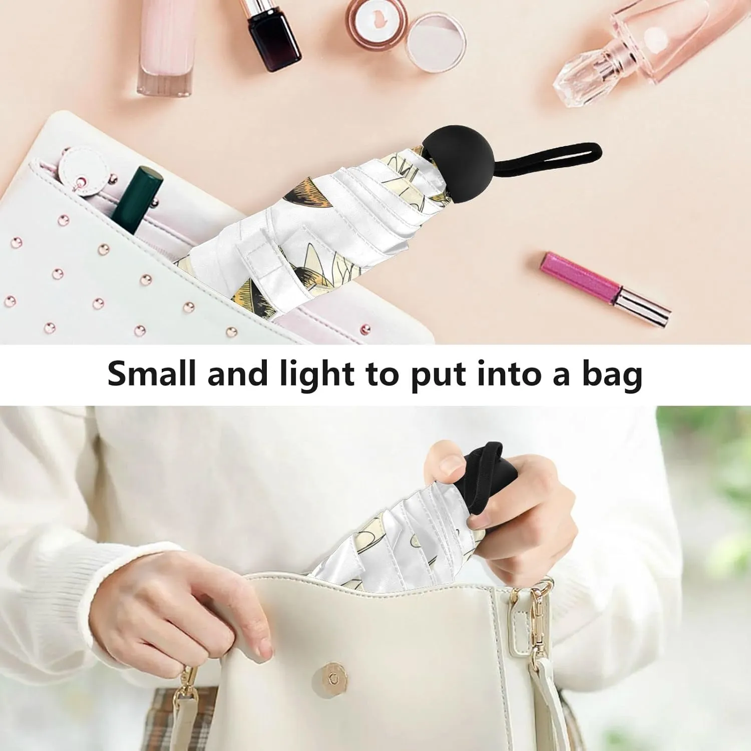 Small Mini Anti-UV Compact Travel Umbrella, 5 Folding Ultra-Light Umbrella, 6 Ribs Pocket Windproof Foldable Vinyl Parasol