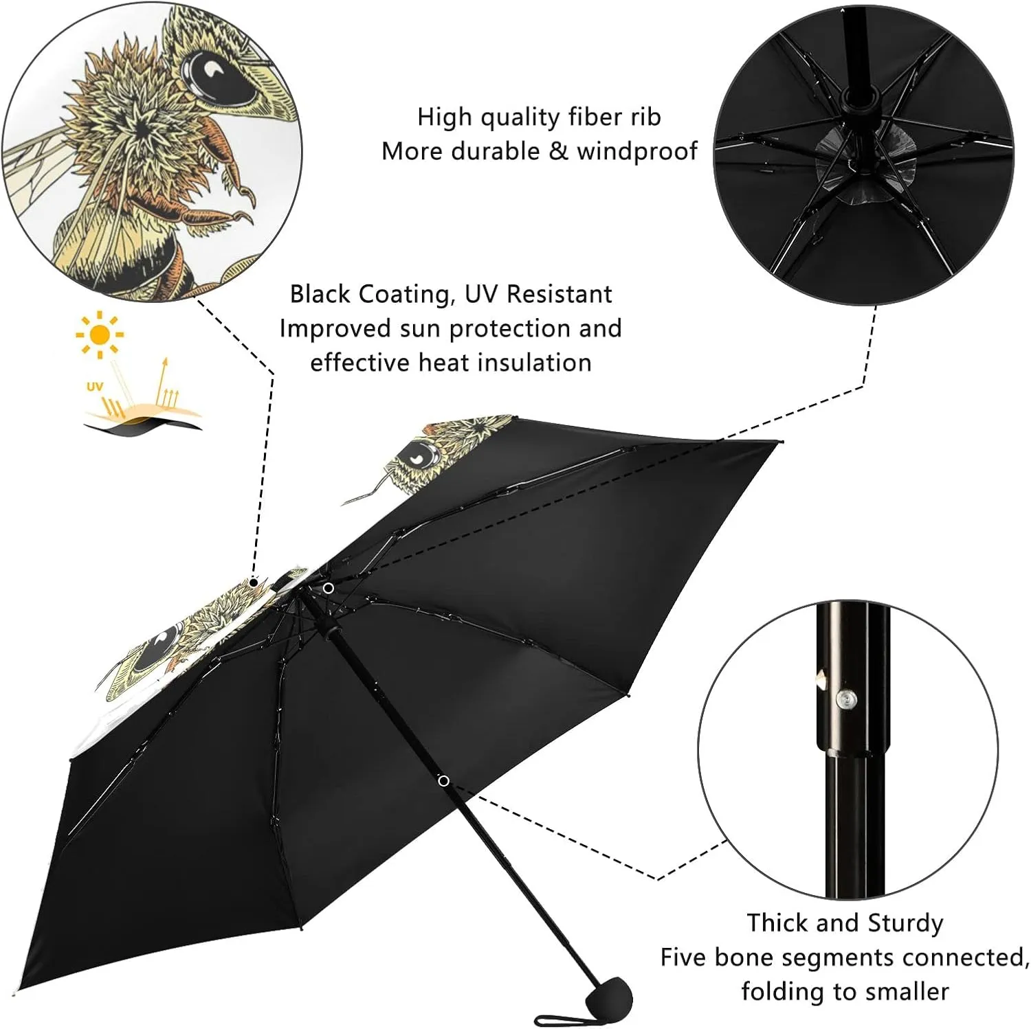 Small Mini Anti-UV Compact Travel Umbrella, 5 Folding Ultra-Light Umbrella, 6 Ribs Pocket Windproof Foldable Vinyl Parasol