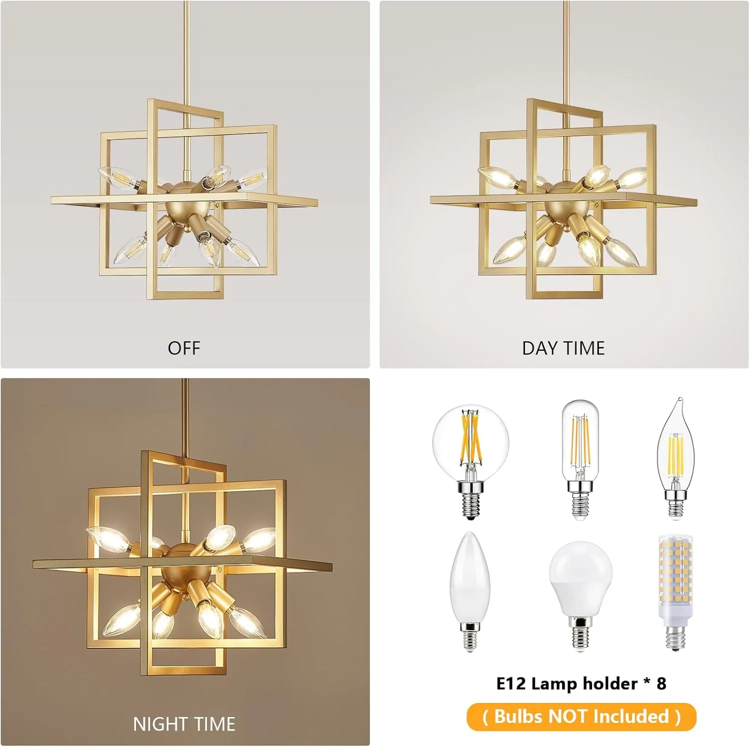 Small Modern Lantern Chandeliers,Geometric Gold Pendant Light Fixture,8-Light Industrial Hanging Chandelier for Dining Room, Living Room,Kitchen, Bedroom, Foyer, Hallway, UL Listed