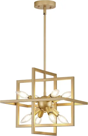 Small Modern Lantern Chandeliers,Geometric Gold Pendant Light Fixture,8-Light Industrial Hanging Chandelier for Dining Room, Living Room,Kitchen, Bedroom, Foyer, Hallway, UL Listed