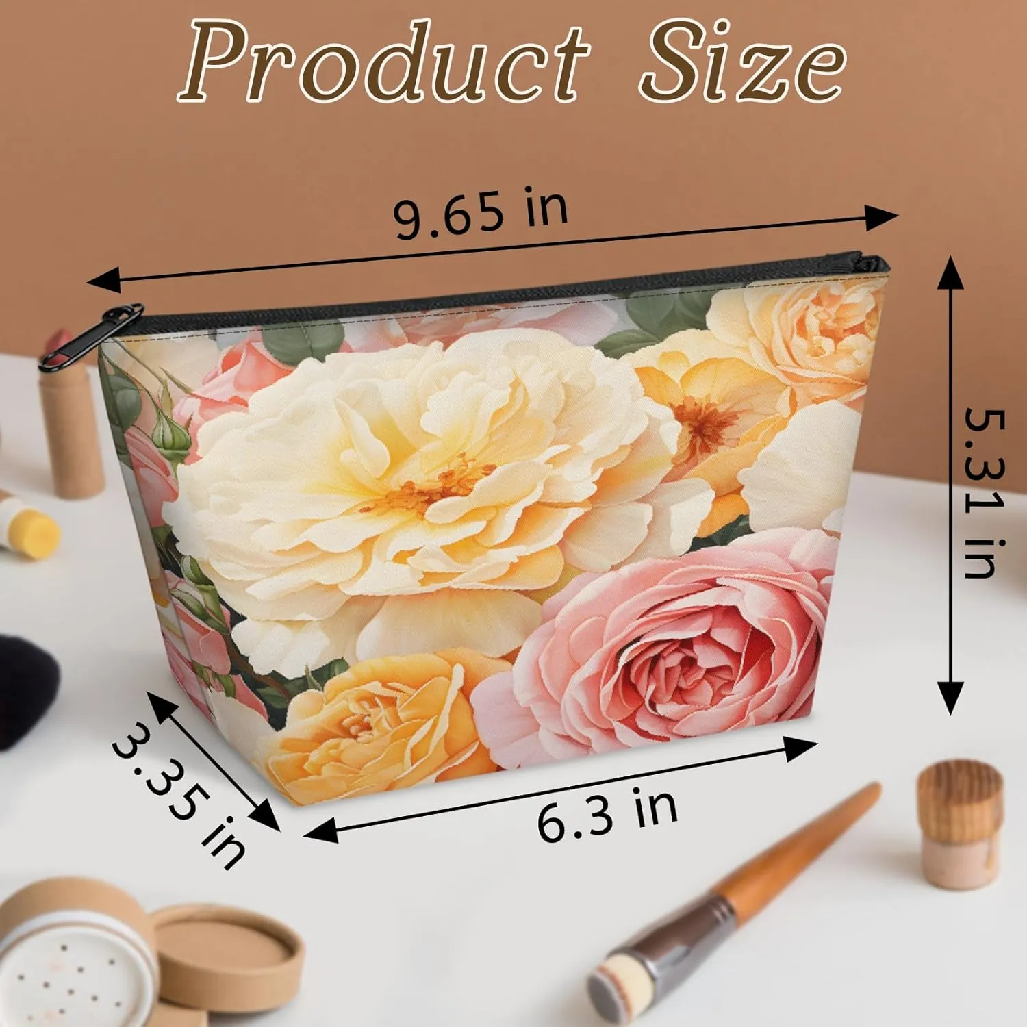 Small Travel Makeup Bag for Purse, Cute Cosmetic Bag for Women, Make Up Pouch, Summer Rose Makeup Brush Organizer Bags, Watercolor Flower Skincare Toiletry Bag