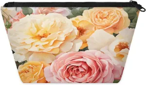 Small Travel Makeup Bag for Purse, Cute Cosmetic Bag for Women, Make Up Pouch, Summer Rose Makeup Brush Organizer Bags, Watercolor Flower Skincare Toiletry Bag