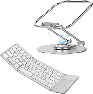 SODI Adjustable Laptop Stand with 360 Rotating Base Portable, Wireless Keyboard for Mac with Stand Holder and PU Leather Cover