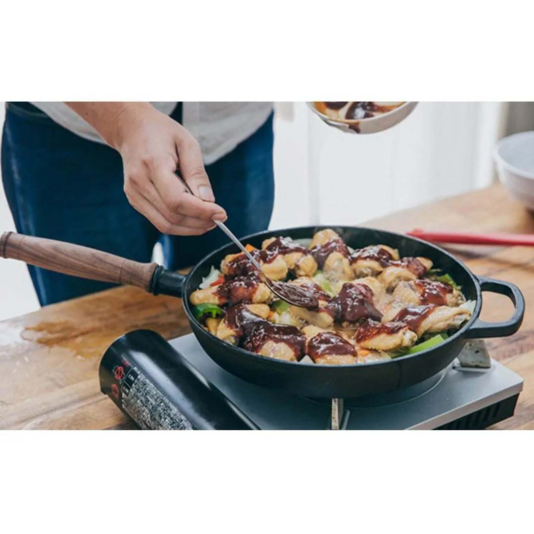 SOGA 29cm Round Cast Iron Frying Pan Skillet Steak Sizzle Platter with Helper Handle