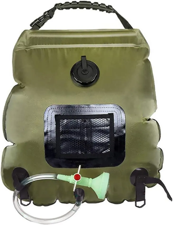 Solar Shower Bag, 20L Foldable Lightweight Portable Solar Heating Bag with On/Off Switch Shower Header for Outdoor Travel Swimming Beach Hiking Cycling