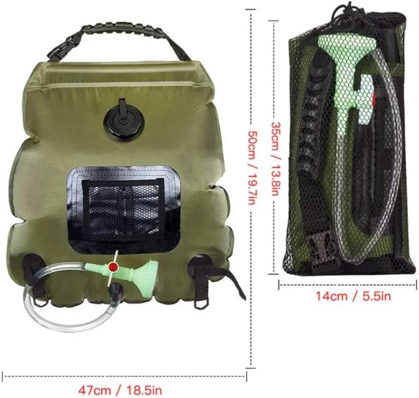 Solar Shower Bag, 20L Foldable Lightweight Portable Solar Heating Bag with On/Off Switch Shower Header for Outdoor Travel Swimming Beach Hiking Cycling