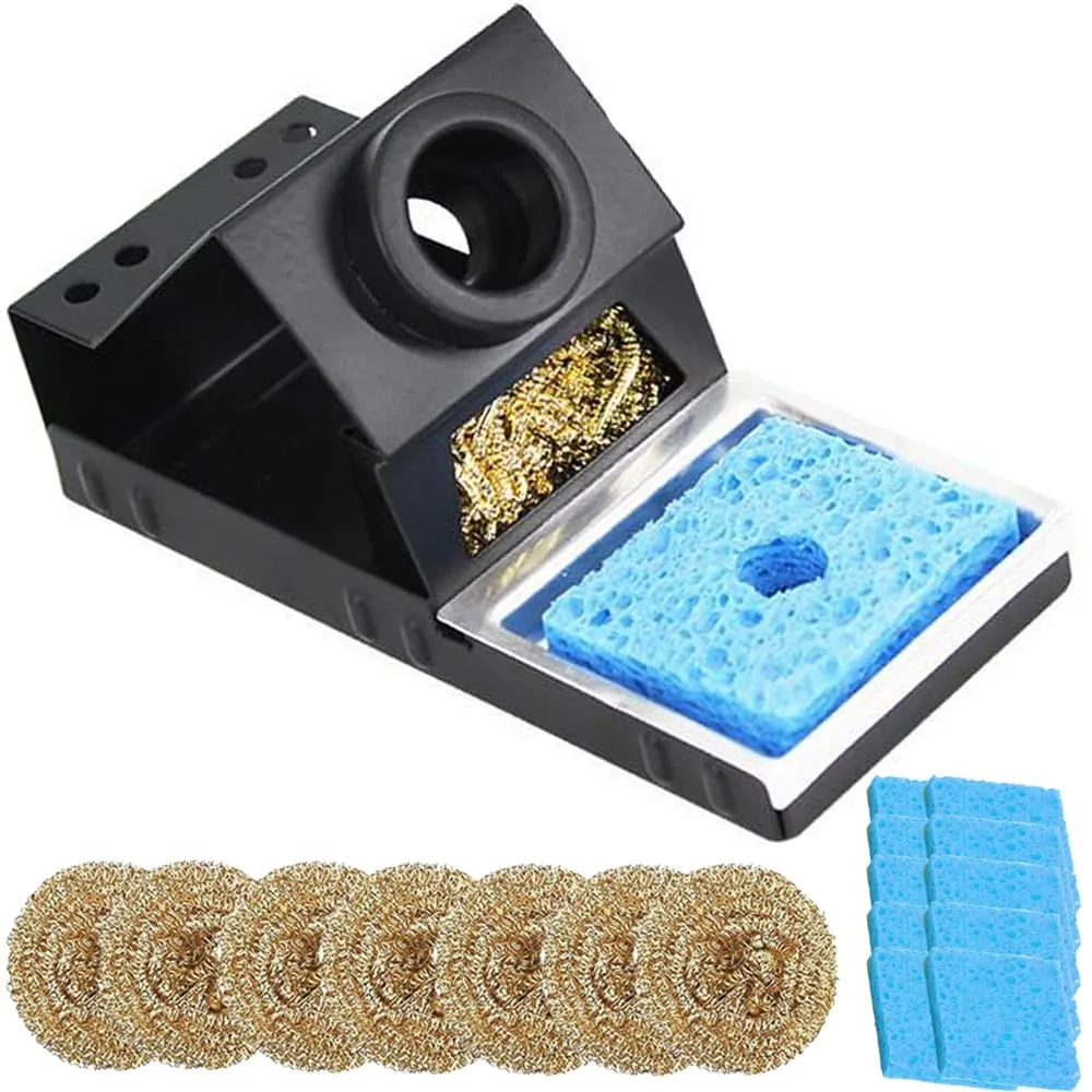 Soldering Iron Holder, Stable Portable Soldering Iron Stand with Brass Wool, Cleaning Sponge, Solder Tip Slots, No Water Needed