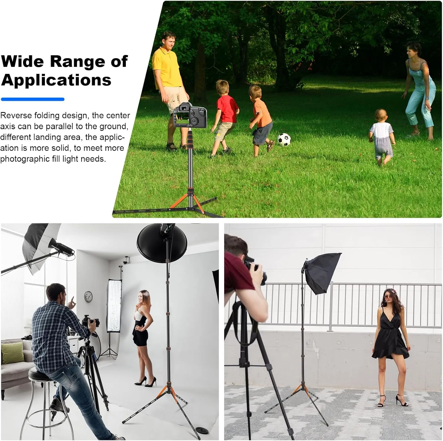 Soopho Portable Photography Light Stand Adjustable 7ft Aluminum Light Tripod Stand with 180° Reversible Leg Reversible Portable Studio Lighting Tripod ，Maximum Height 86.5“/220cm for Flsah Softboxes