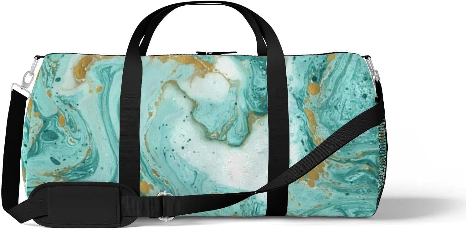 Sports Gym Bag for Women and Men Waterproof Marble Texture Painting Duffel Bag Lightweight Carryon Traveling Boarding Gripsack