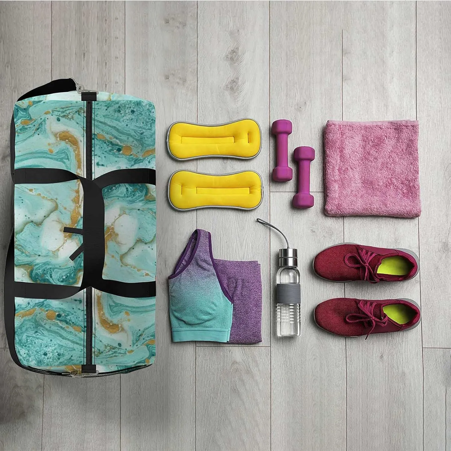 Sports Gym Bag for Women and Men Waterproof Marble Texture Painting Duffel Bag Lightweight Carryon Traveling Boarding Gripsack