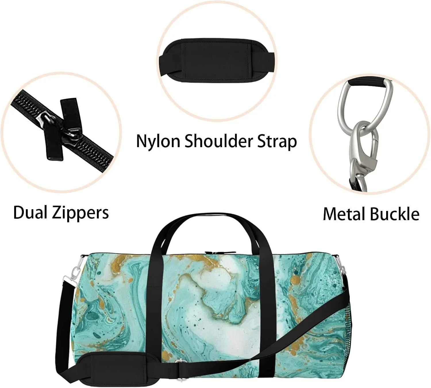 Sports Gym Bag for Women and Men Waterproof Marble Texture Painting Duffel Bag Lightweight Carryon Traveling Boarding Gripsack