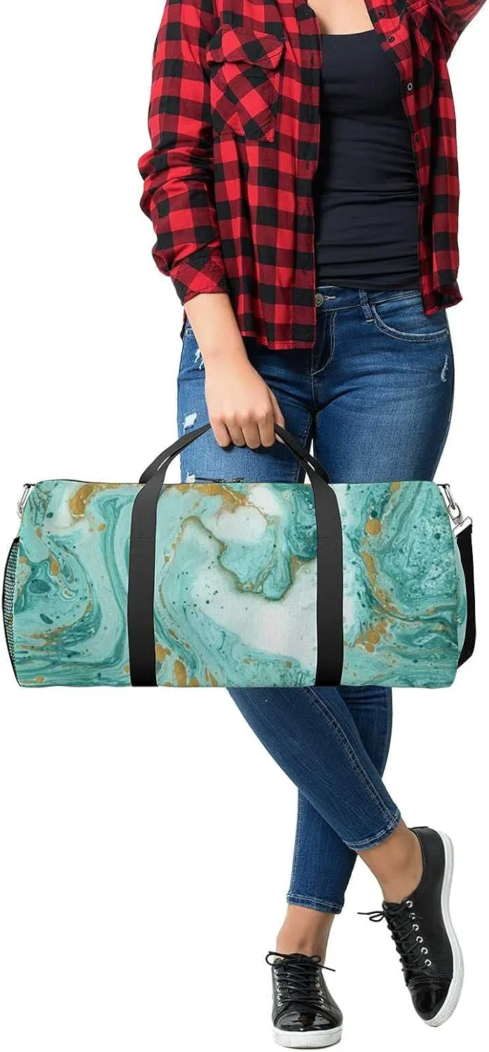 Sports Gym Bag for Women and Men Waterproof Marble Texture Painting Duffel Bag Lightweight Carryon Traveling Boarding Gripsack