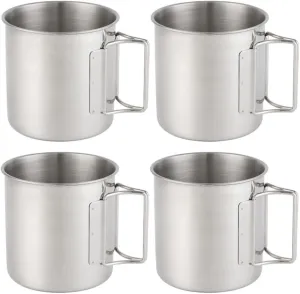Stainless Steel Camping Mugs Outdoors Drinking Cup Picnic Mug with Foldable Handle Geat for Picnic,Hiking, Backpacking and Outdoor Activities, 4 Pack 22.3oz/ 660ml
