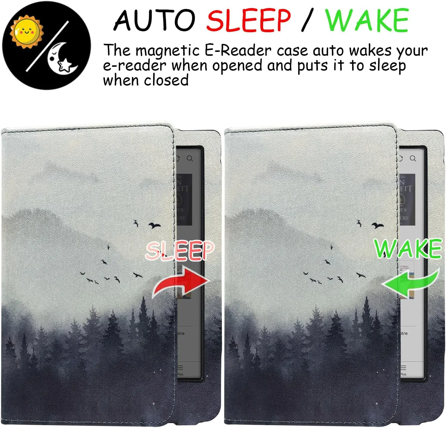 Stand Case for 6" Kobo Clara/Clara 2E Cover (Model N367 / N506) with Auto Sleep&Wake/Double Hand Strap/Magnetic Closure (Misty Forest)