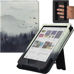 Stand Case for 6" Kobo Clara/Clara 2E Cover (Model N367 / N506) with Auto Sleep&Wake/Double Hand Strap/Magnetic Closure (Misty Forest)