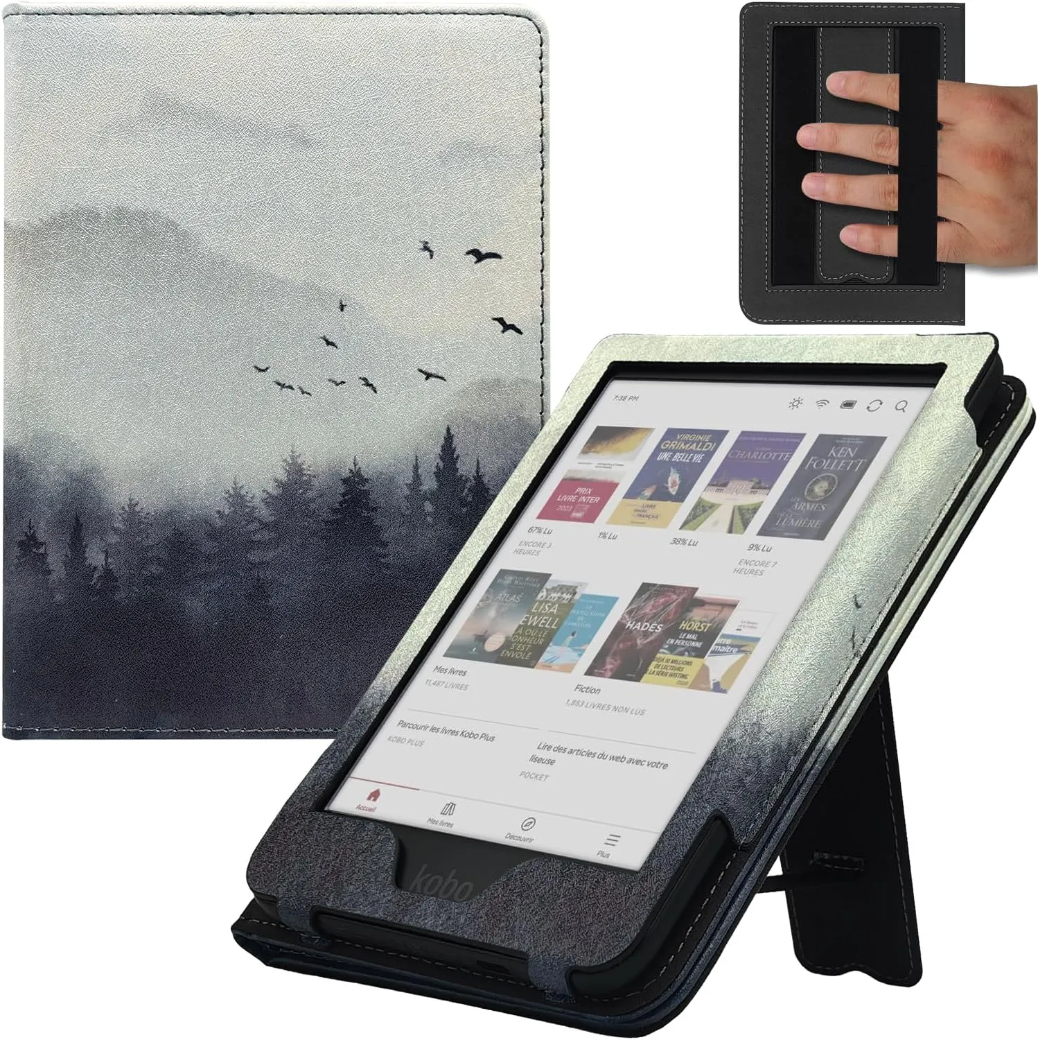 Stand Case for 6" Kobo Clara/Clara 2E Cover (Model N367 / N506) with Auto Sleep&Wake/Double Hand Strap/Magnetic Closure (Misty Forest)