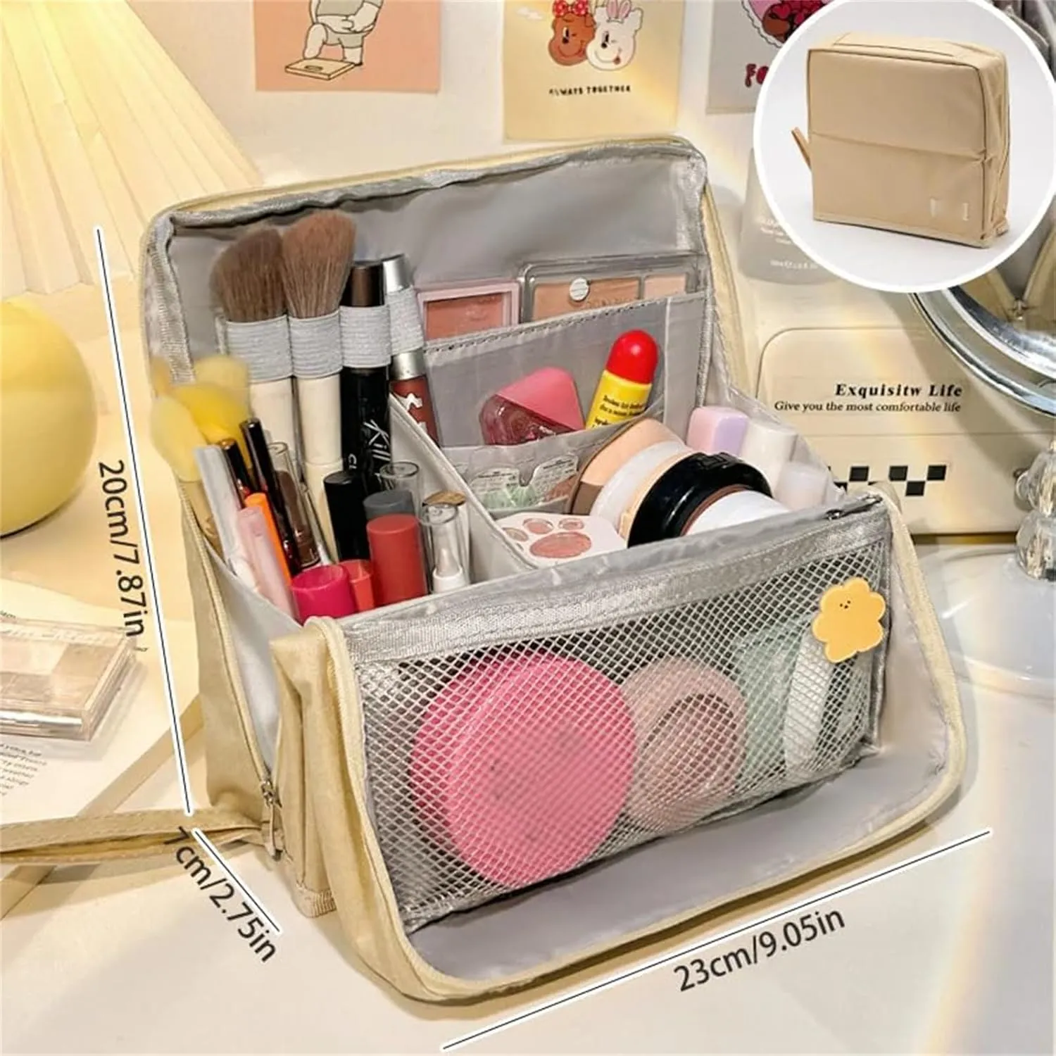Standing Makeup Bag, Portable, Large Capacity, Doresty Stand up Makeup Bag, Vertical Large Opening Waterproof Multifunctional Make up Bags with Compartments, Travel-Friendly (Navy)
