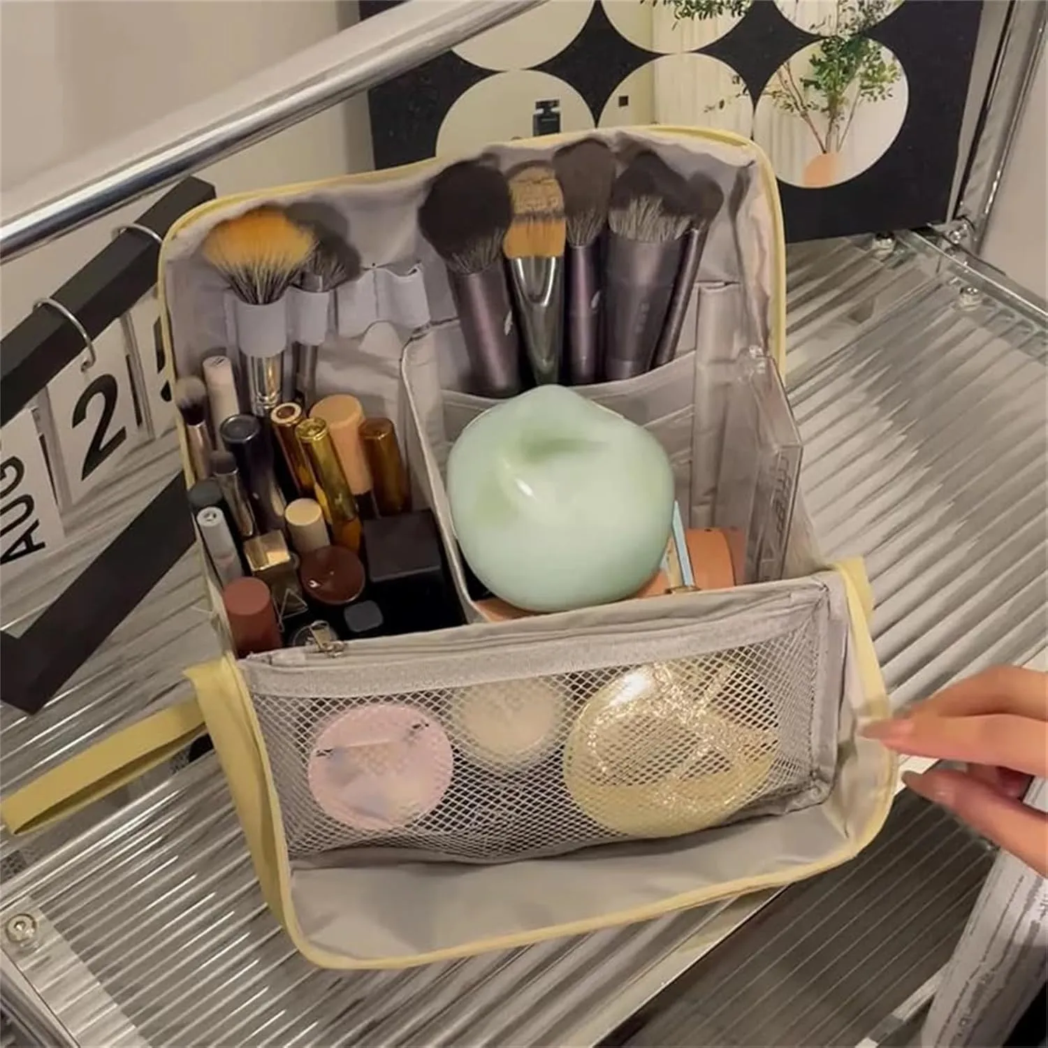 Standing Makeup Bag, Portable, Large Capacity, Doresty Stand up Makeup Bag, Vertical Large Opening Waterproof Multifunctional Make up Bags with Compartments, Travel-Friendly (Navy)