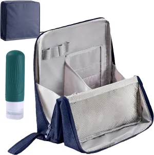 Standing Makeup Bag, Portable, Large Capacity, Doresty Stand up Makeup Bag, Vertical Large Opening Waterproof Multifunctional Make up Bags with Compartments, Travel-Friendly (Navy)